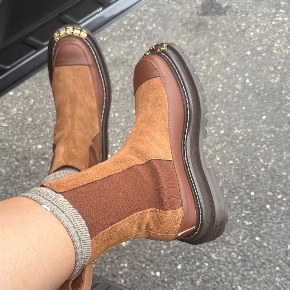 Sandro Brown and Tan Combat Boots - Picture 3 of 5